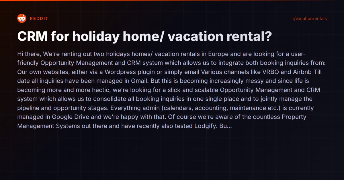 When Gmail Stops Working: Finding the Right CRM for Small Vacation Rental Operators