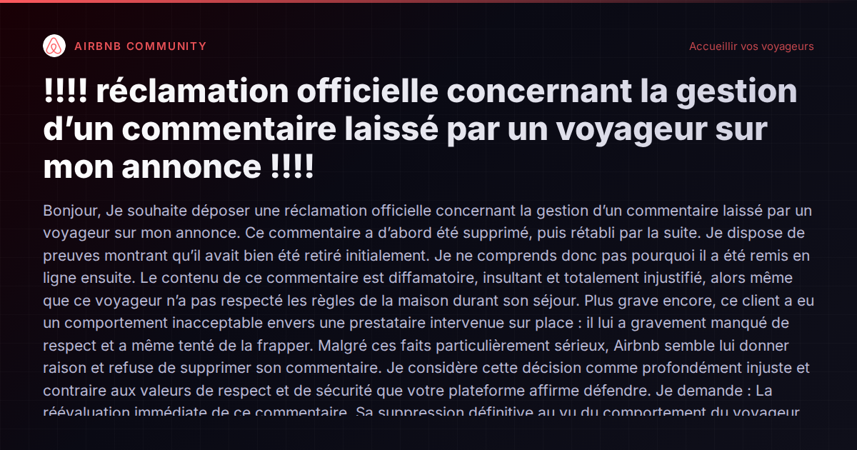 Commentaires diffamatoires rétablis par Airbnb : que faire quand la plateforme vous lâche ?