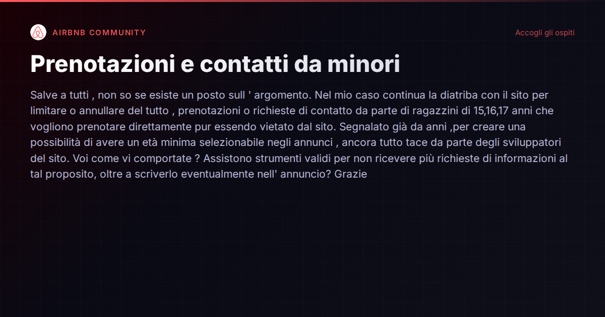 Prenotazioni da minorenni su Airbnb: un problema irrisolto e come gestirlo nel 2026